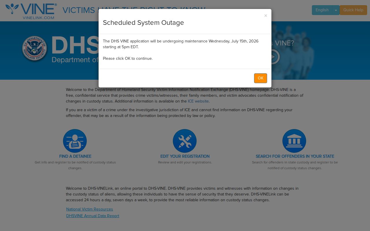 VINELink inmate search for Conecuh County release notifications