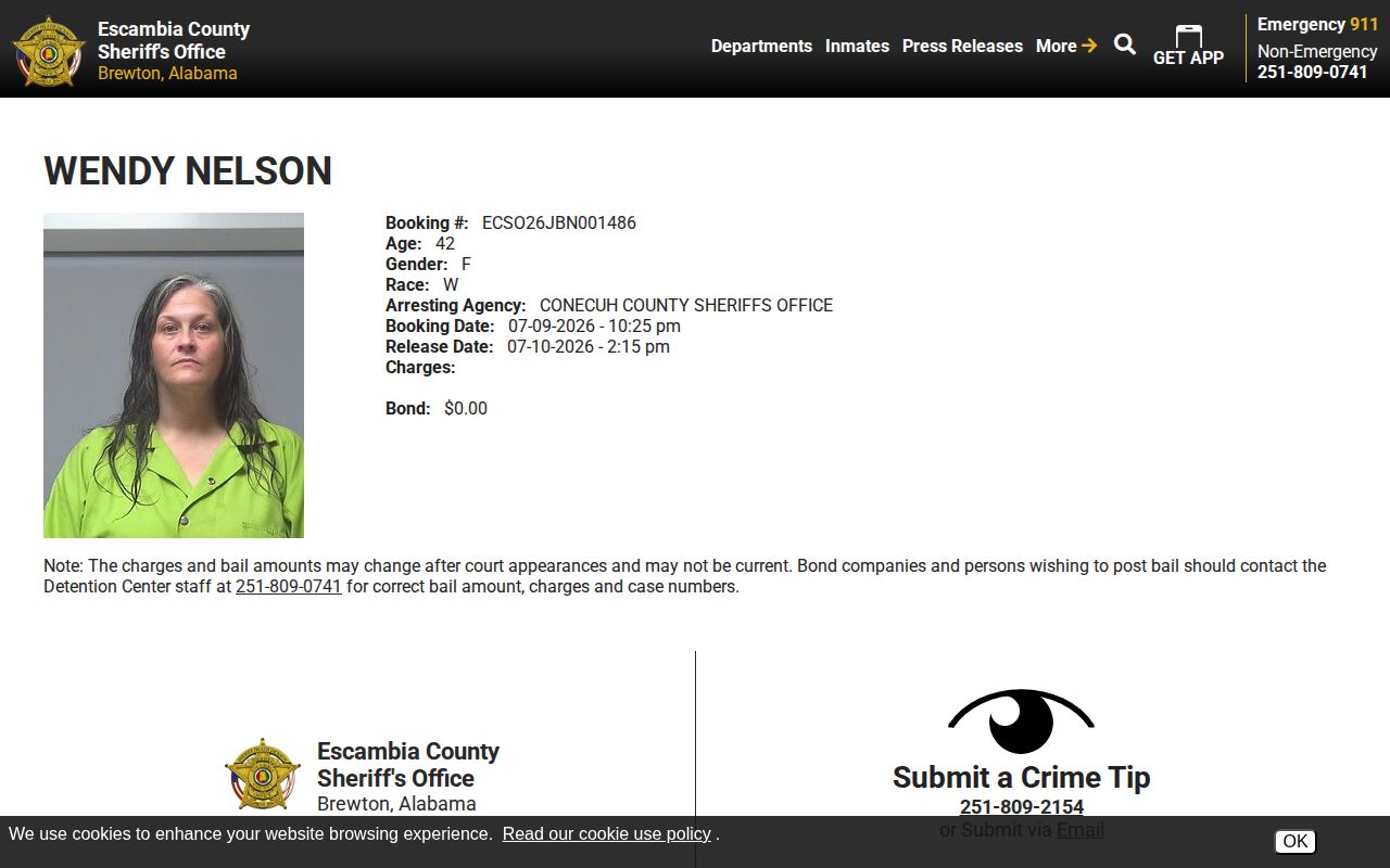 Conecuh County released inmate profile on adjacent release roster