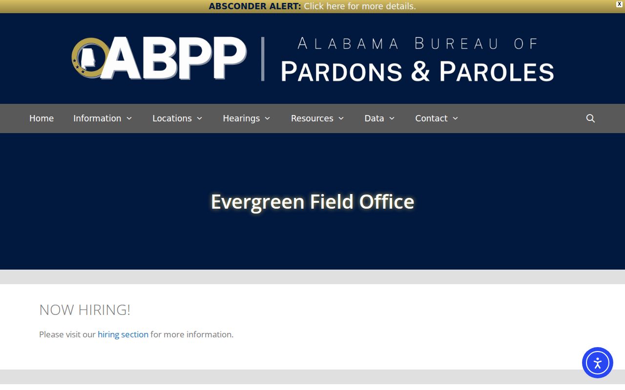 ABPP Evergreen Field Office for Conecuh County parole and probation verification